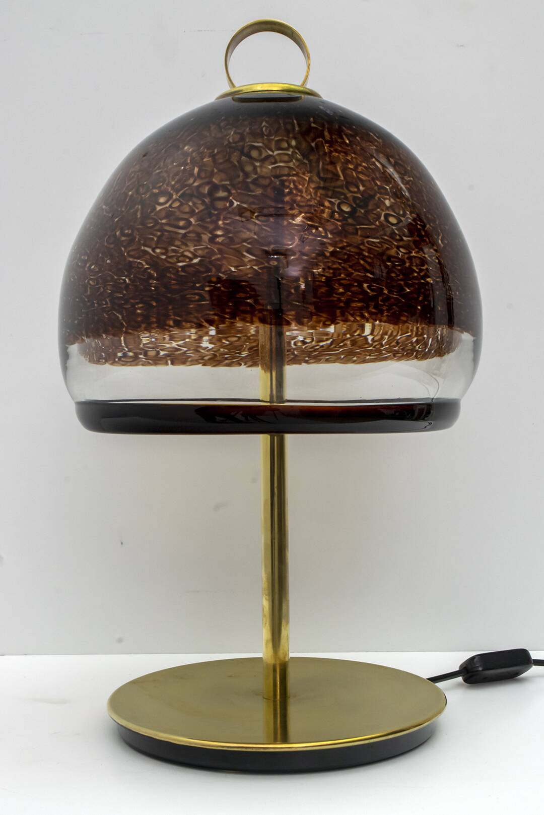 Leucos Mid-Century Modern Italian Murano Glass and Brass Table Lamp, 1970s