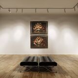 Paintings from the Lombard school of the 17th century, pair of still life with vase of flowers