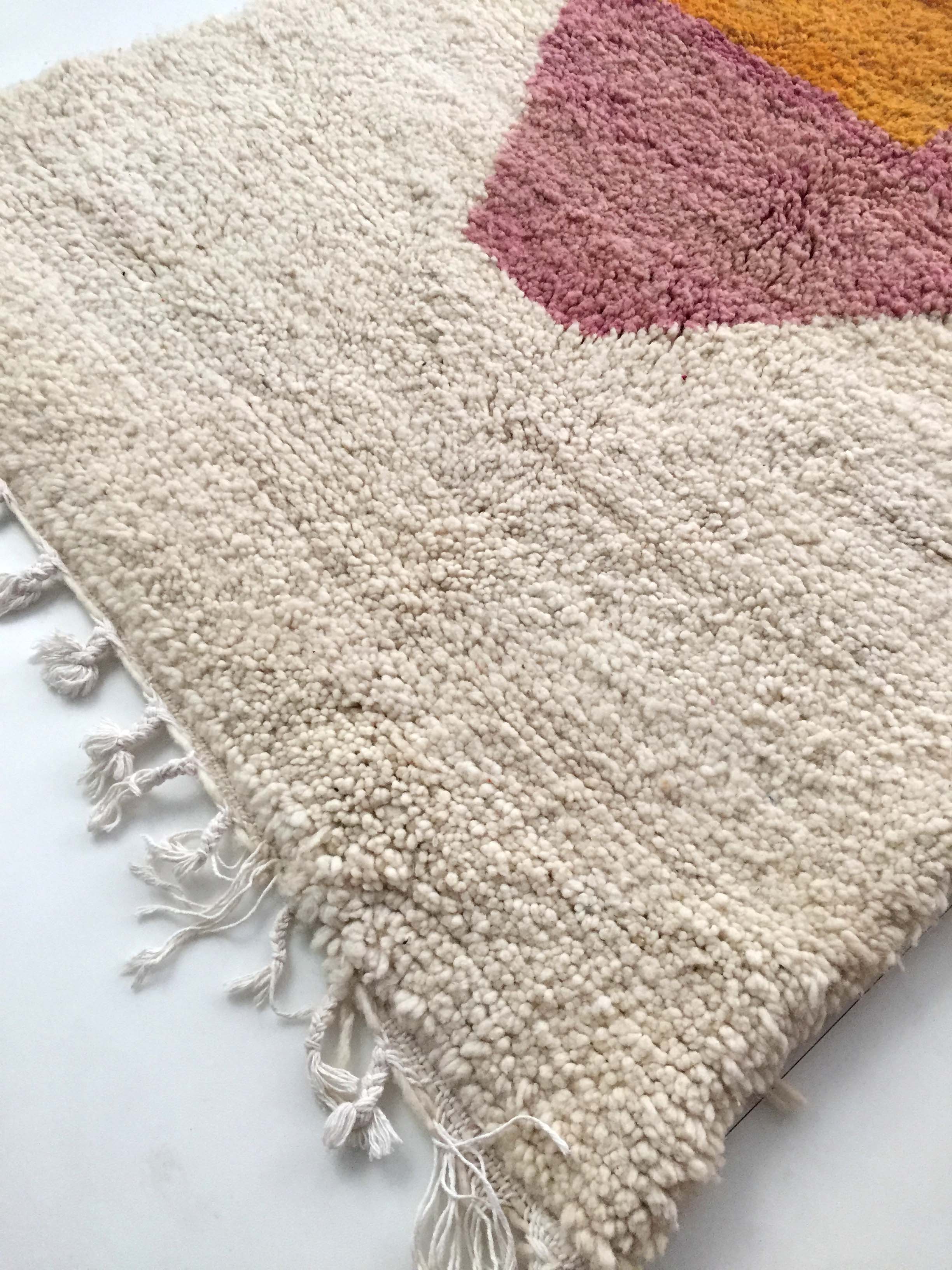 Moroccan Berber carpet Beni Ouarain unbleached with colorful patterns 140x96cm