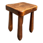 Vintage sculptural solid wood stool, brutalist style.
