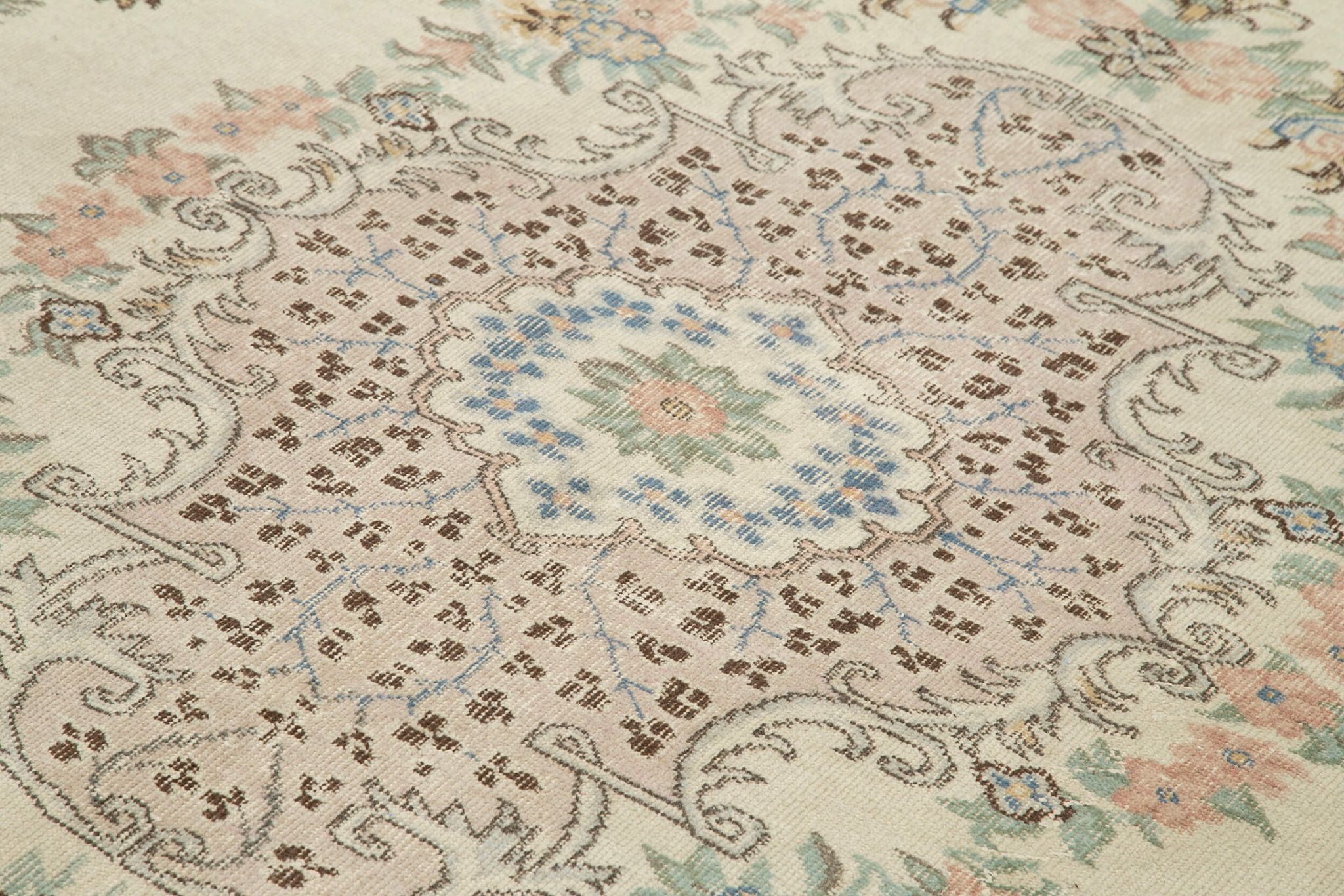 Tapis beige turc antique noué à la main 213 cm x 294 cm - 25059