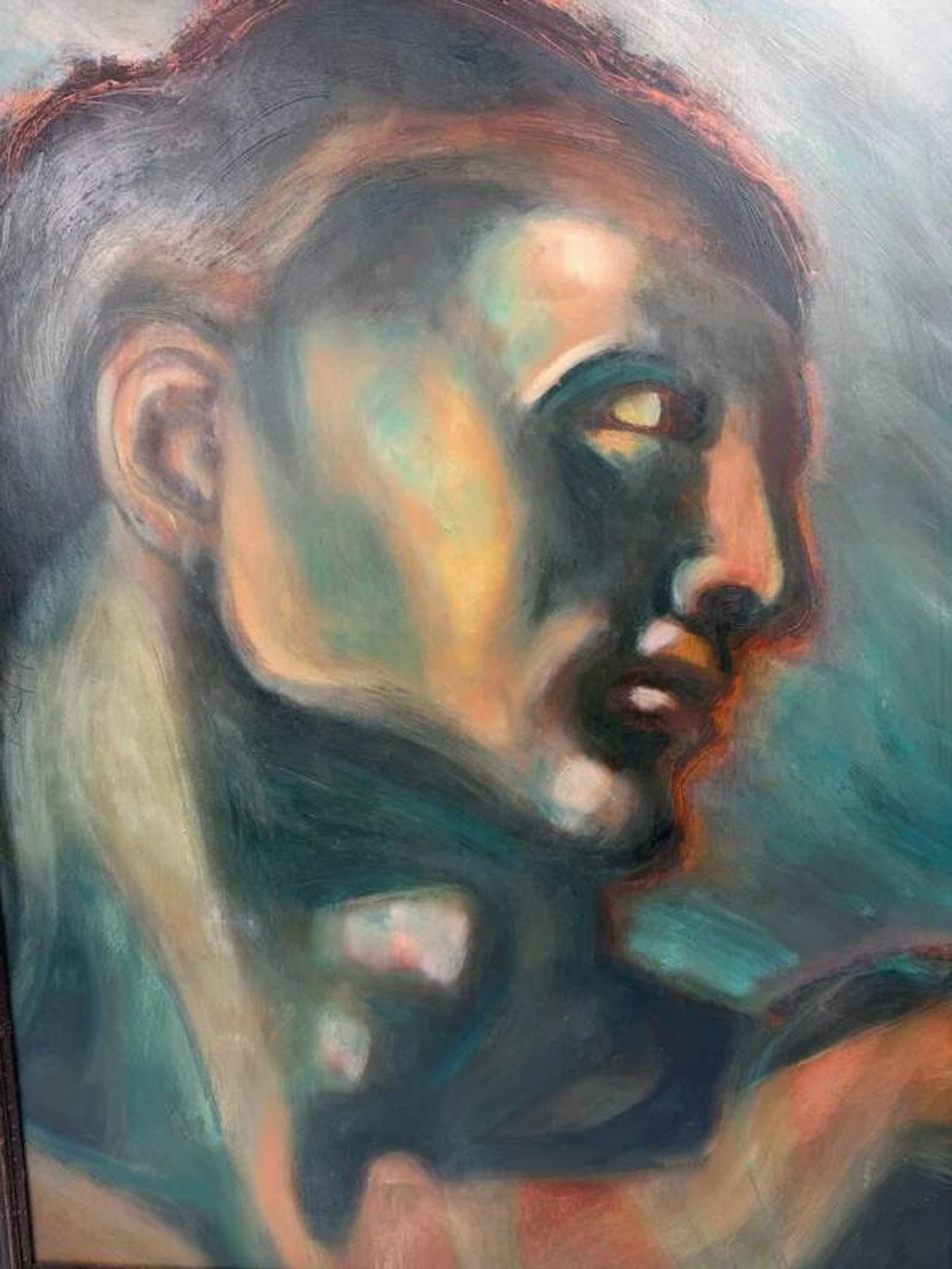 Oil on cardboard – stylized Art Deco study after the Adam of the Sistine Chapel – 60 x 80 cm