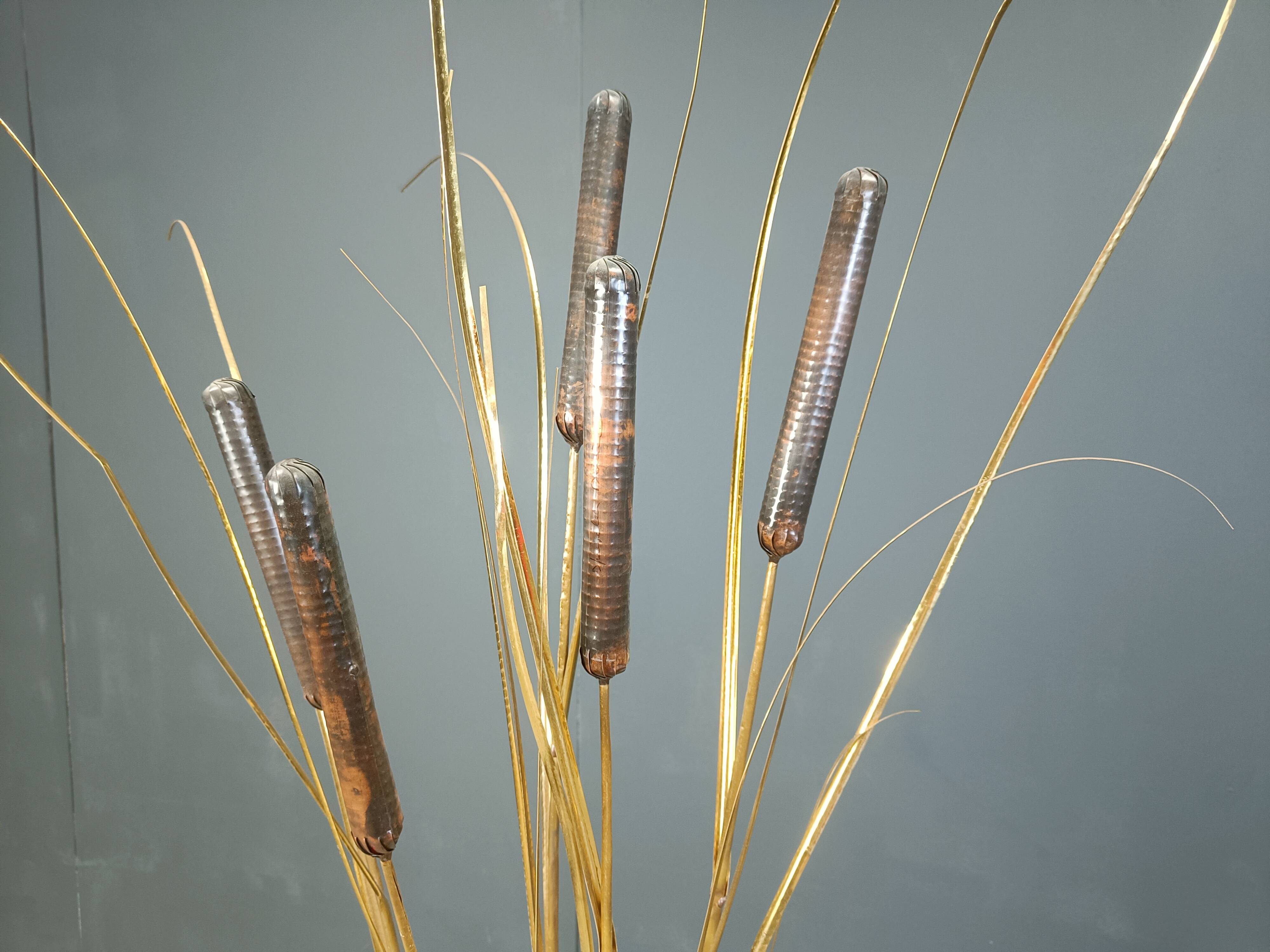 Vintage brass cattail floor lamp by Daniel D'Haeseleer, 1970s