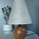 Table lamp foot ball light wood, lampshade ecru paper, 1970's