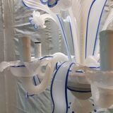 Lustre Murano en opaline blanche avec filets bleus 6 feux complet