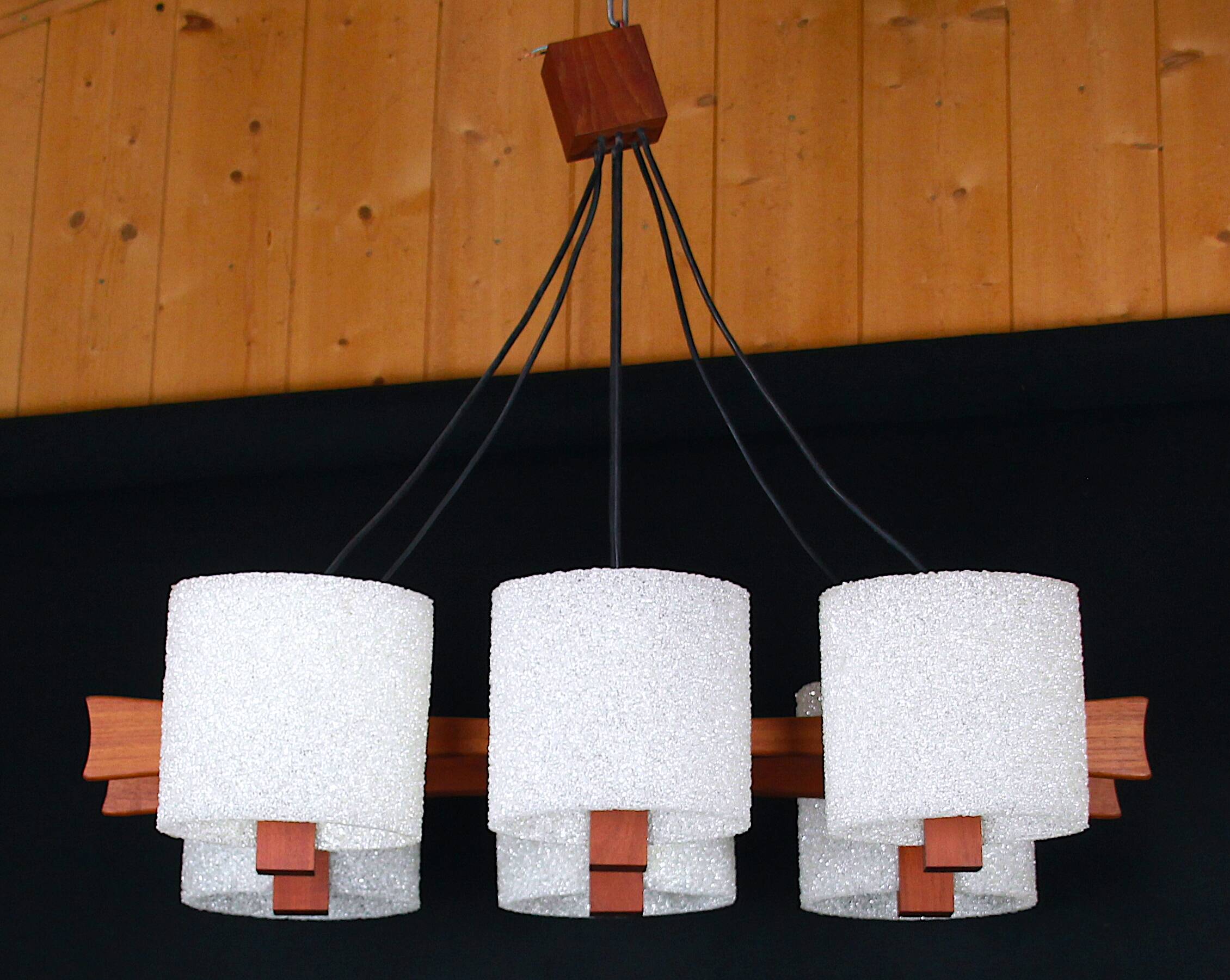 Scandinavian danish chandelier in teak and perspex, mid-20th century