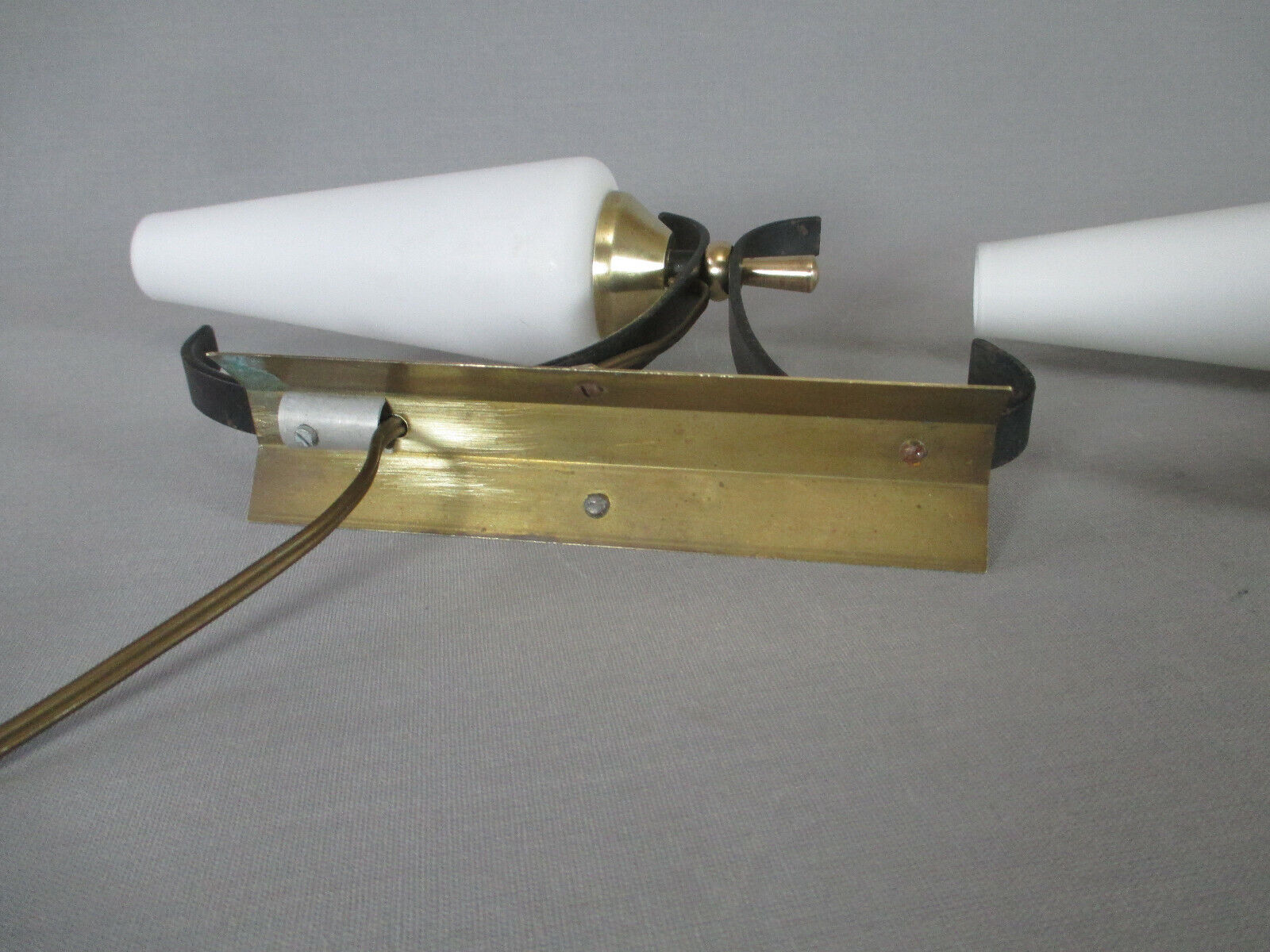 Pair of opaline tulip brass wall lamps