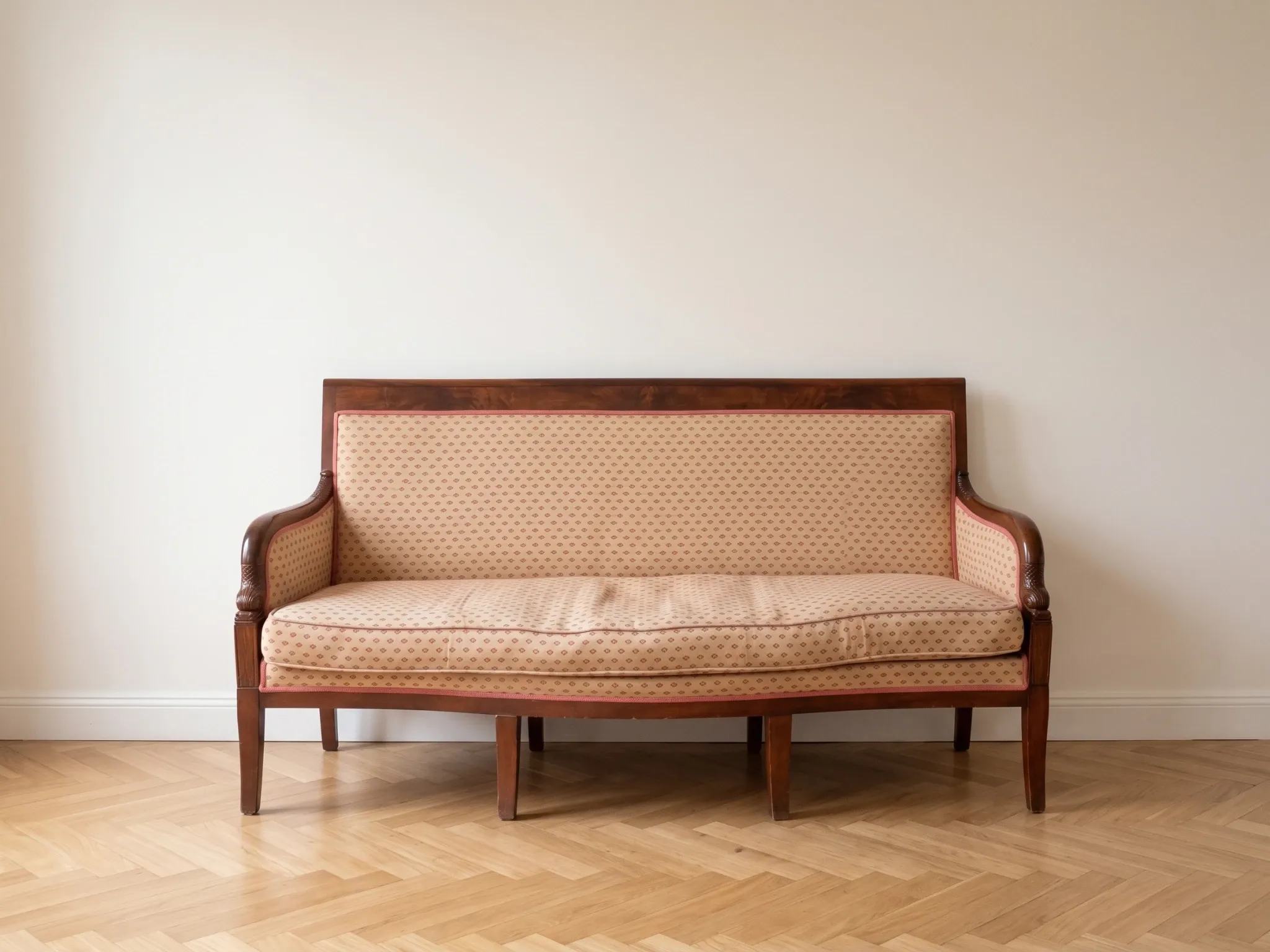 Restoration Empire period canapé bench in carved mahogany.