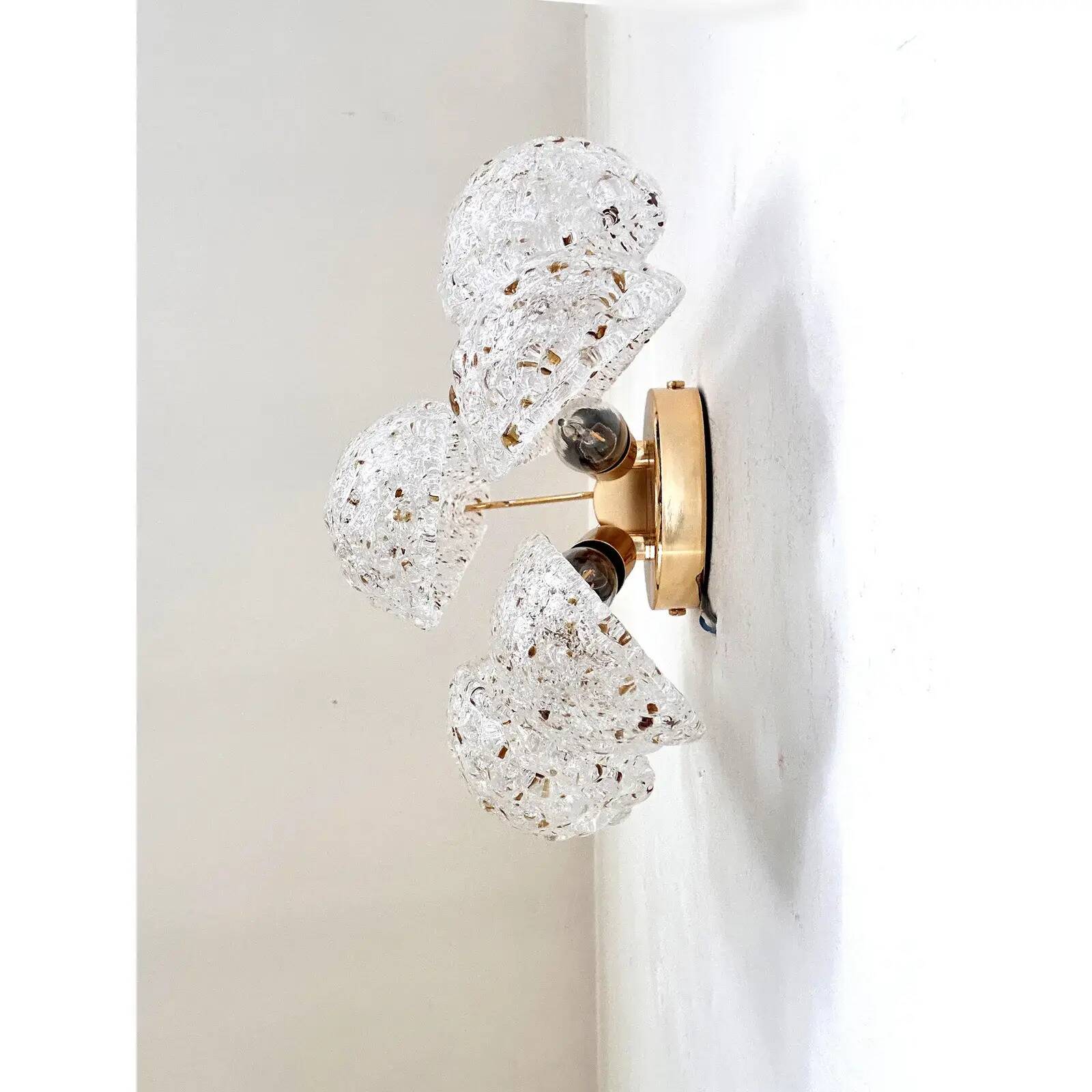 Modern Italian Gold Wall Sconce Lot of Four with Murano Conchiglie Glass