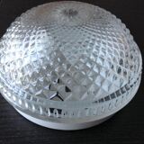 Round ceiling lamp in structured glass/vintage 60s-70s
