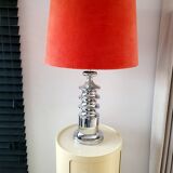 Lampe tafel vintage Star-Leuchten Köln (Allemagne de l'Ouest) chrome & fluweelrode kap