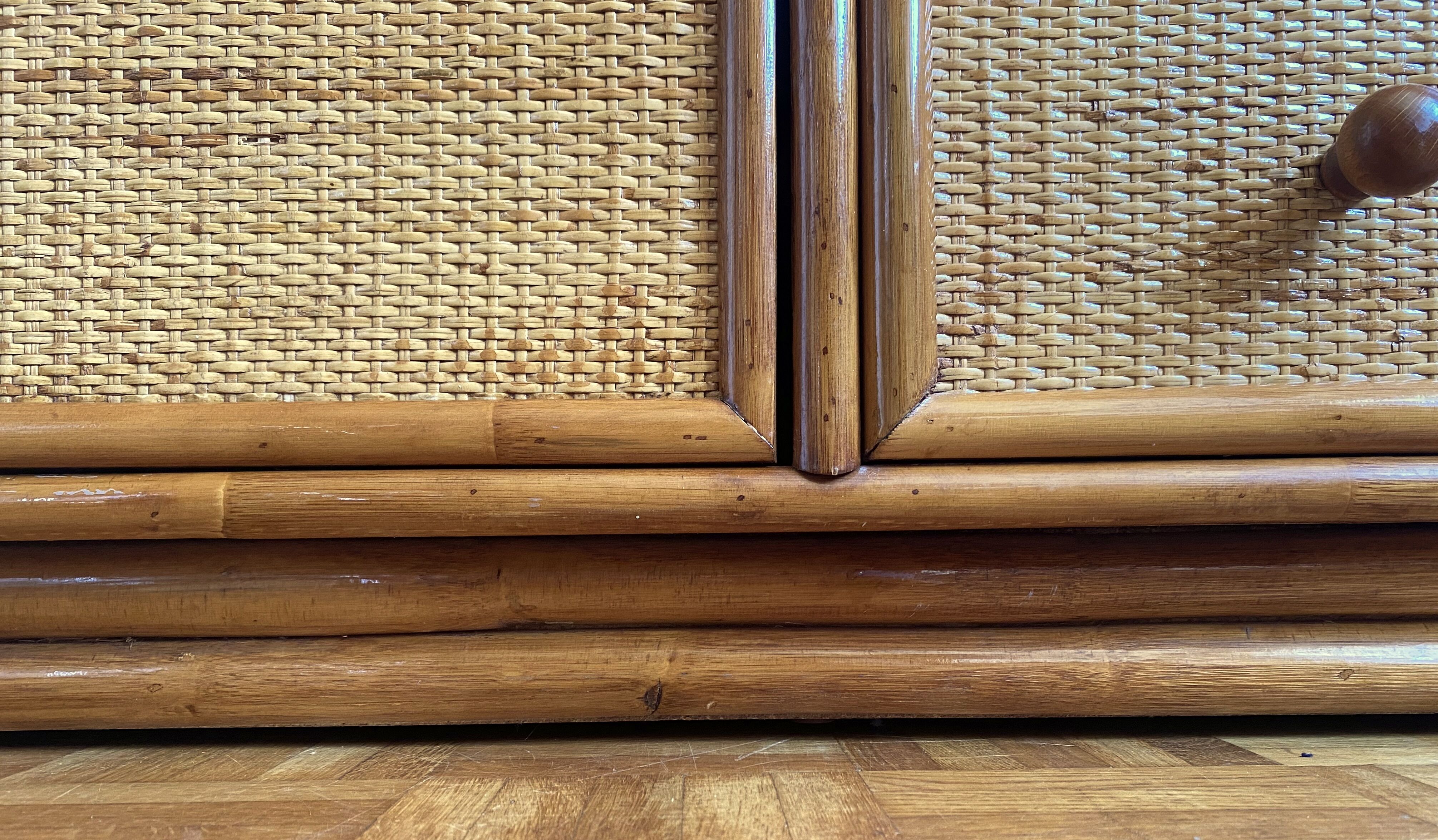 Wood and woven wicker sideboard