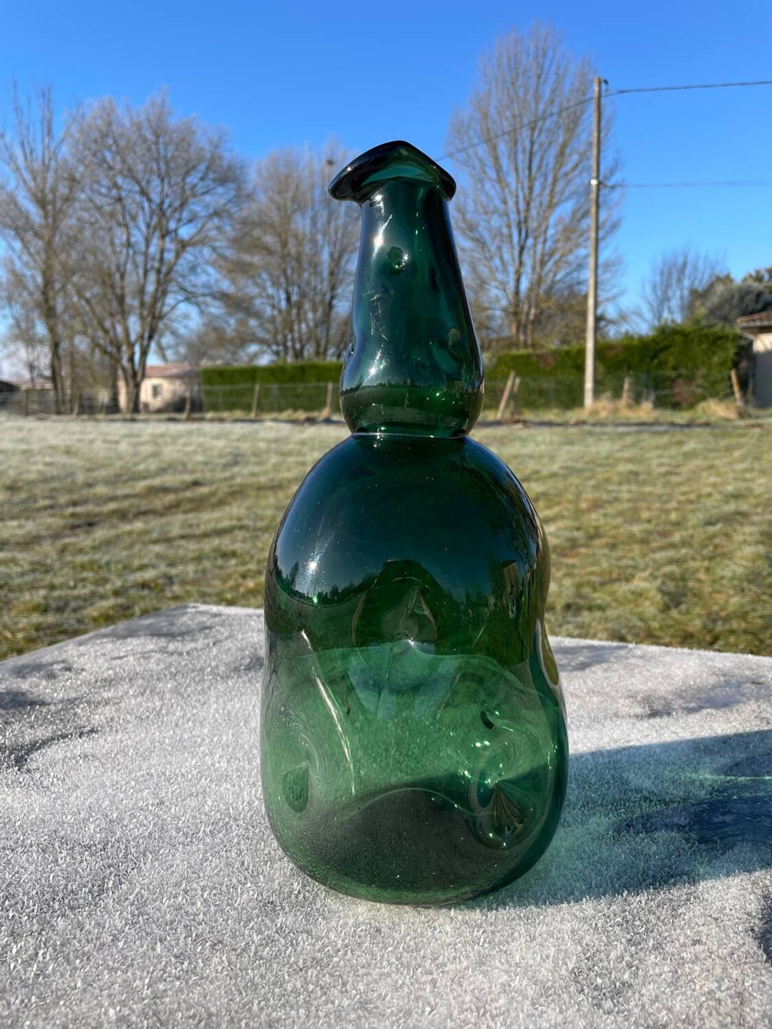 Large blown glass bottle - Vintage 70s - Empoli glassware - Italy