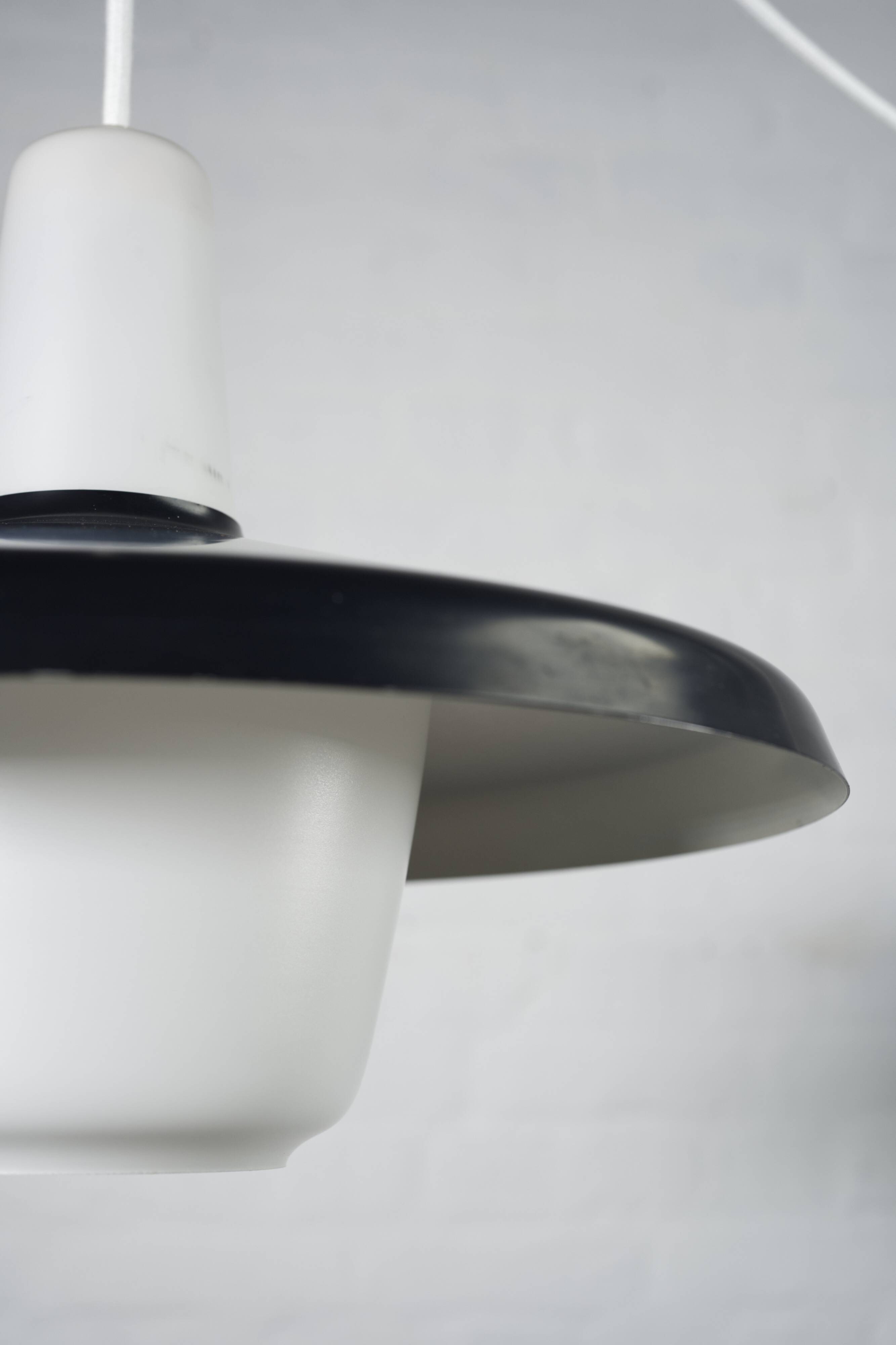 Danish steel and opal glass pendant lamp