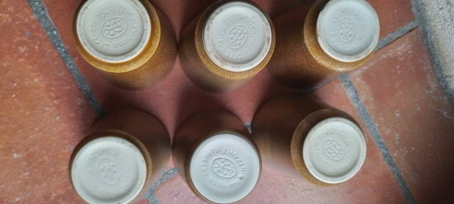 Vintage Digoin stoneware glasses and carafe set