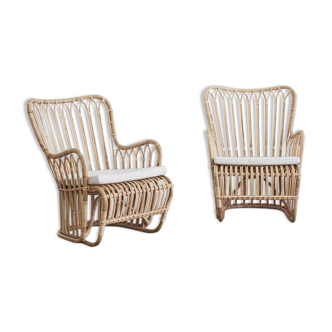 Paire de fauteuils en rotin des années 40 par Tove et Edvard Kindt Larsen