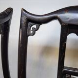 Paire d'anciennes chaises fauteuils Tabourets chinois XIXème en bois laqué noir