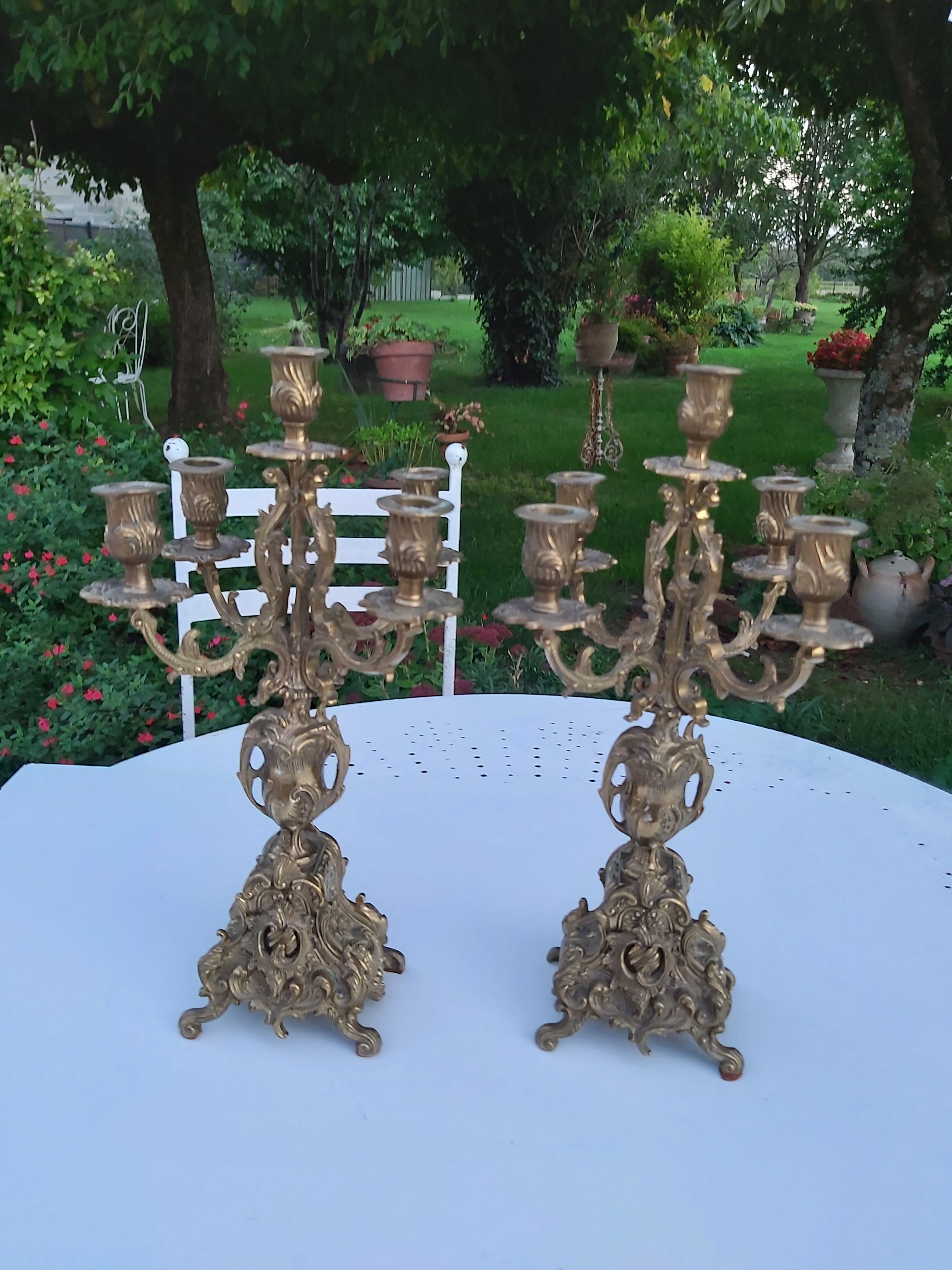 Pair of bronze chandeliers