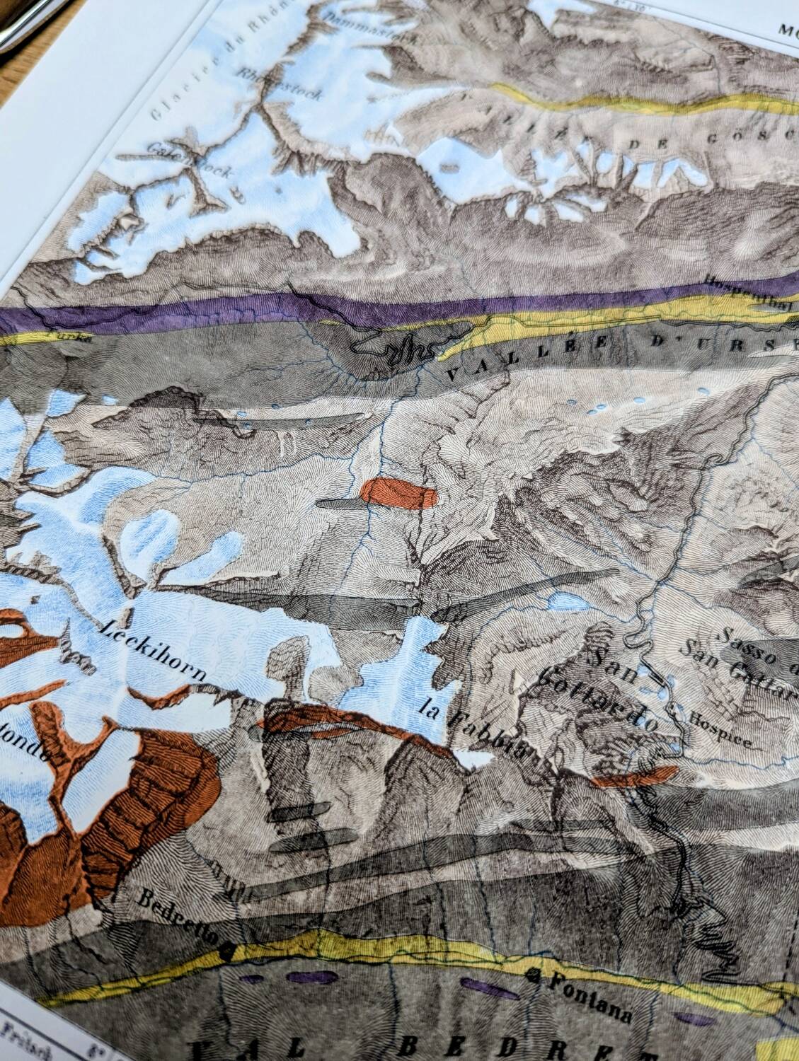 The Saint-Gothard, Switzerland, original map printed in 1878