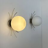 Pair of vintage wall lights, chrome and opaline, France, 1970