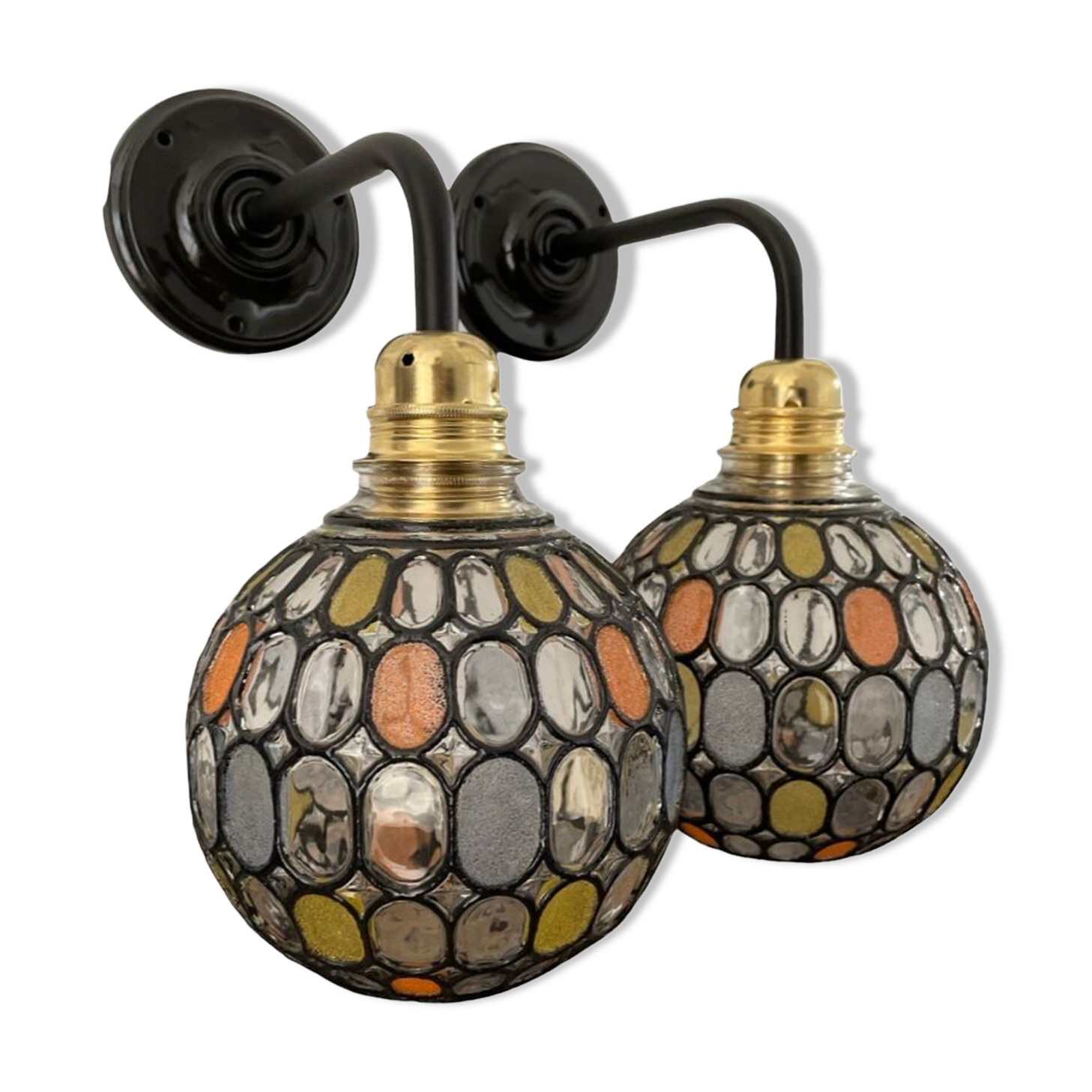 Paire d’appliques vintage en verre ciselé électrifiées à neuf