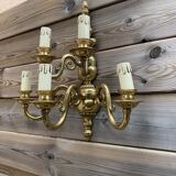 Large Pair of Dutch Style 5-Branch Wall Lights in Brass, Gilded Bronze, 19th Century