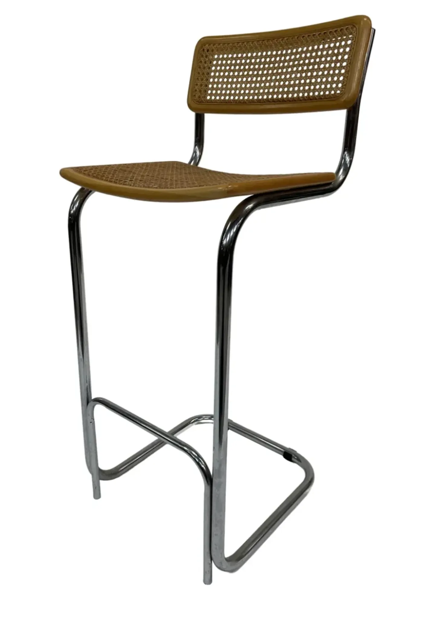 Vintage bar stool 80's Design Cesca style chrome and webbing
