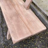 Renovated vintage farmhouse bench with a backrest in solid oak from the 20th century, 180cm.