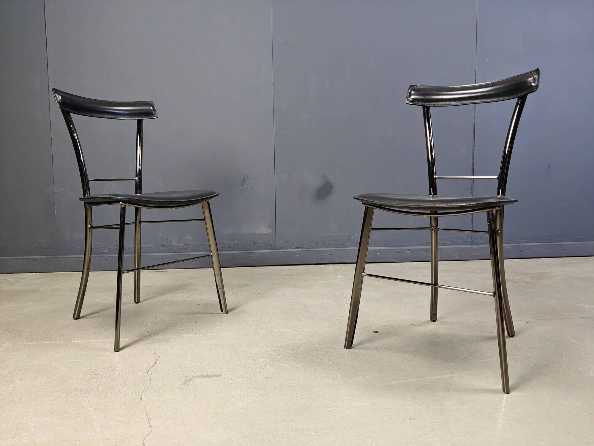 Vintage black leather dining chairs by Arrben Italy, 1980s - set of 4