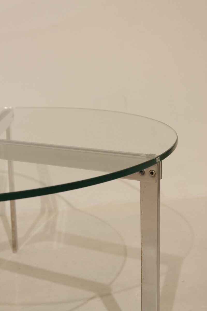 Table basse en verre et acier nickelé - Années 50/60
