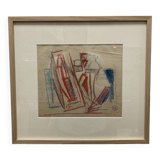 Alfred Gaspart (1900-1993), Cubist still life, pencil and oil pastel drawing framed