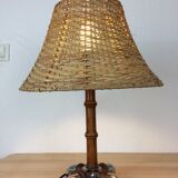 Organic wood lamp bamboo and chrome effect, 70s