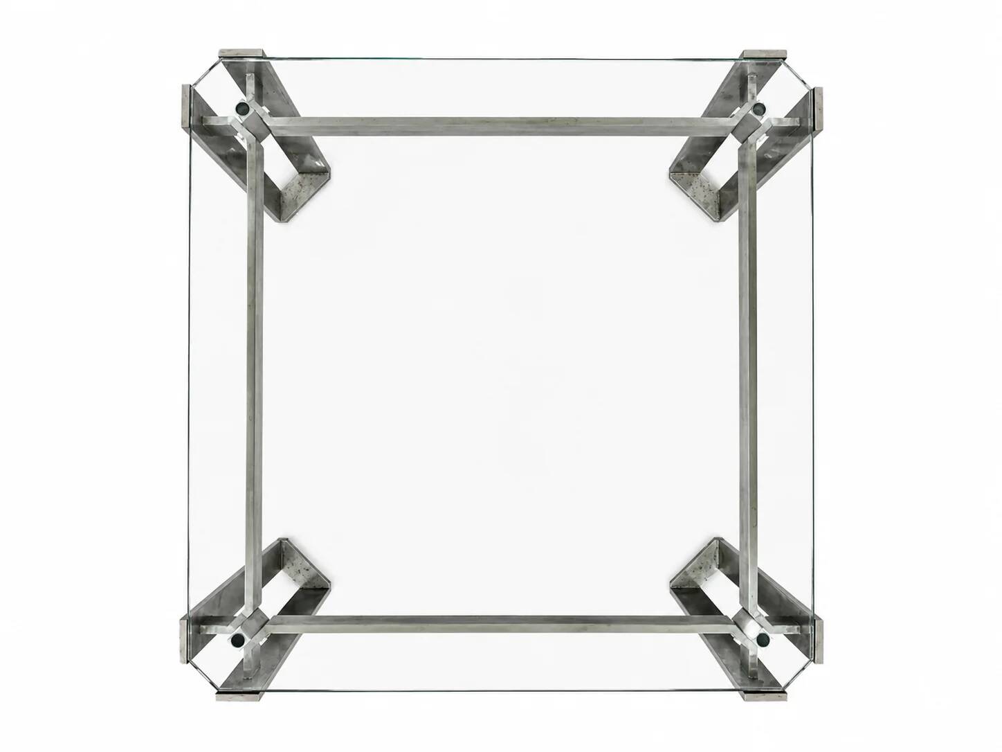 Brutalist coffee table / metal glass / 1980s / weighty