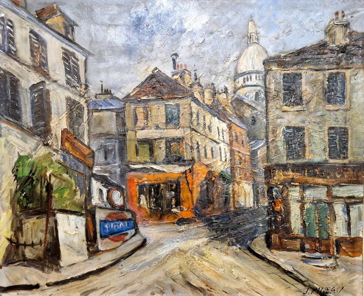 Oil by J. Pineau XX - Montmartre