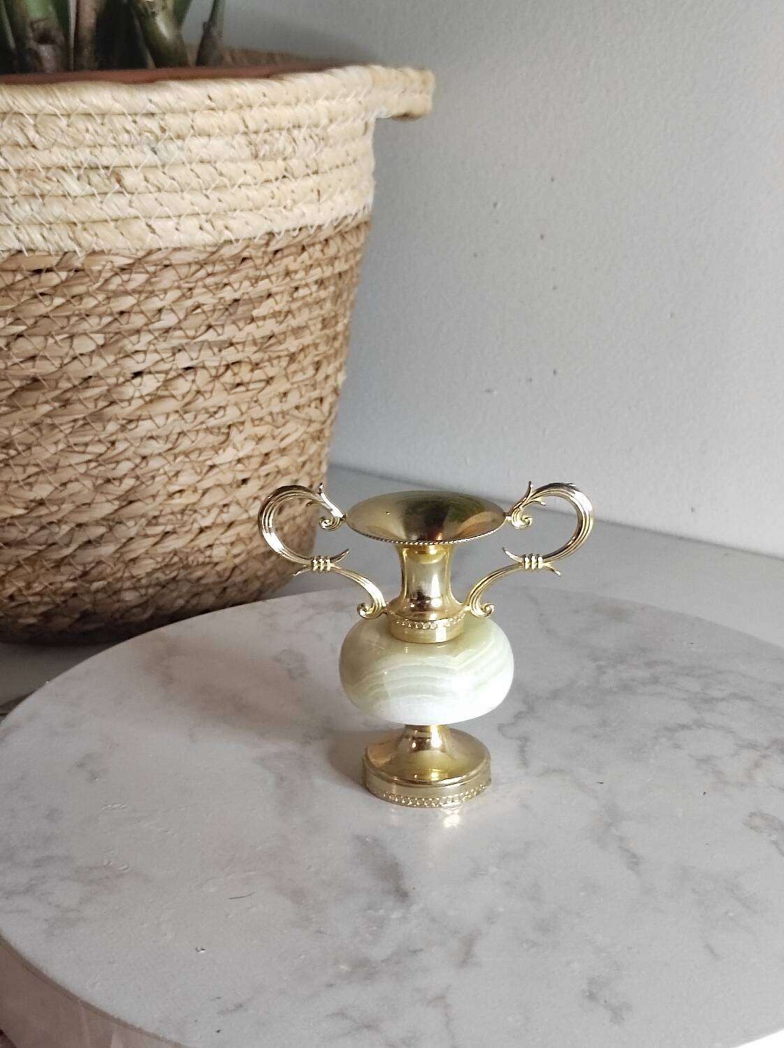 Small brass and alabaster vase