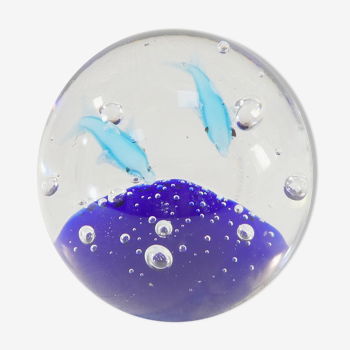 Sulphide / Paperweight THE DOLPHINS with a blue background