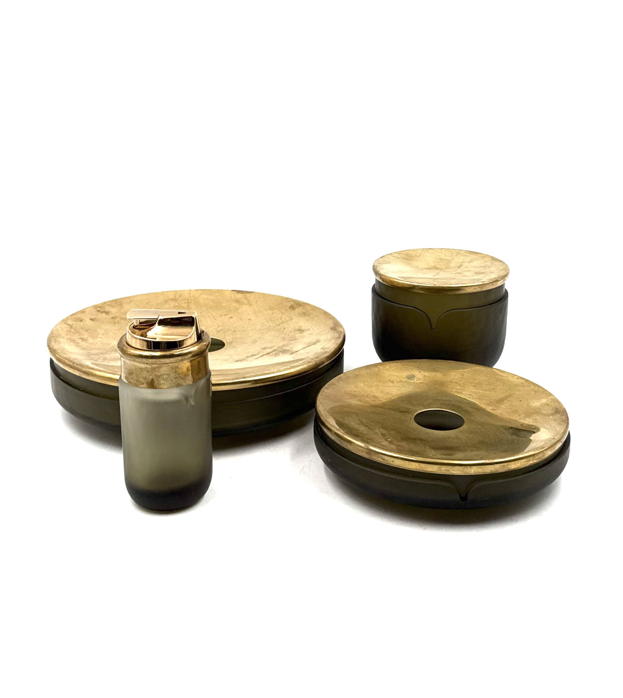 Yellow Murano glass smoking set, VeArt, Italy 1970