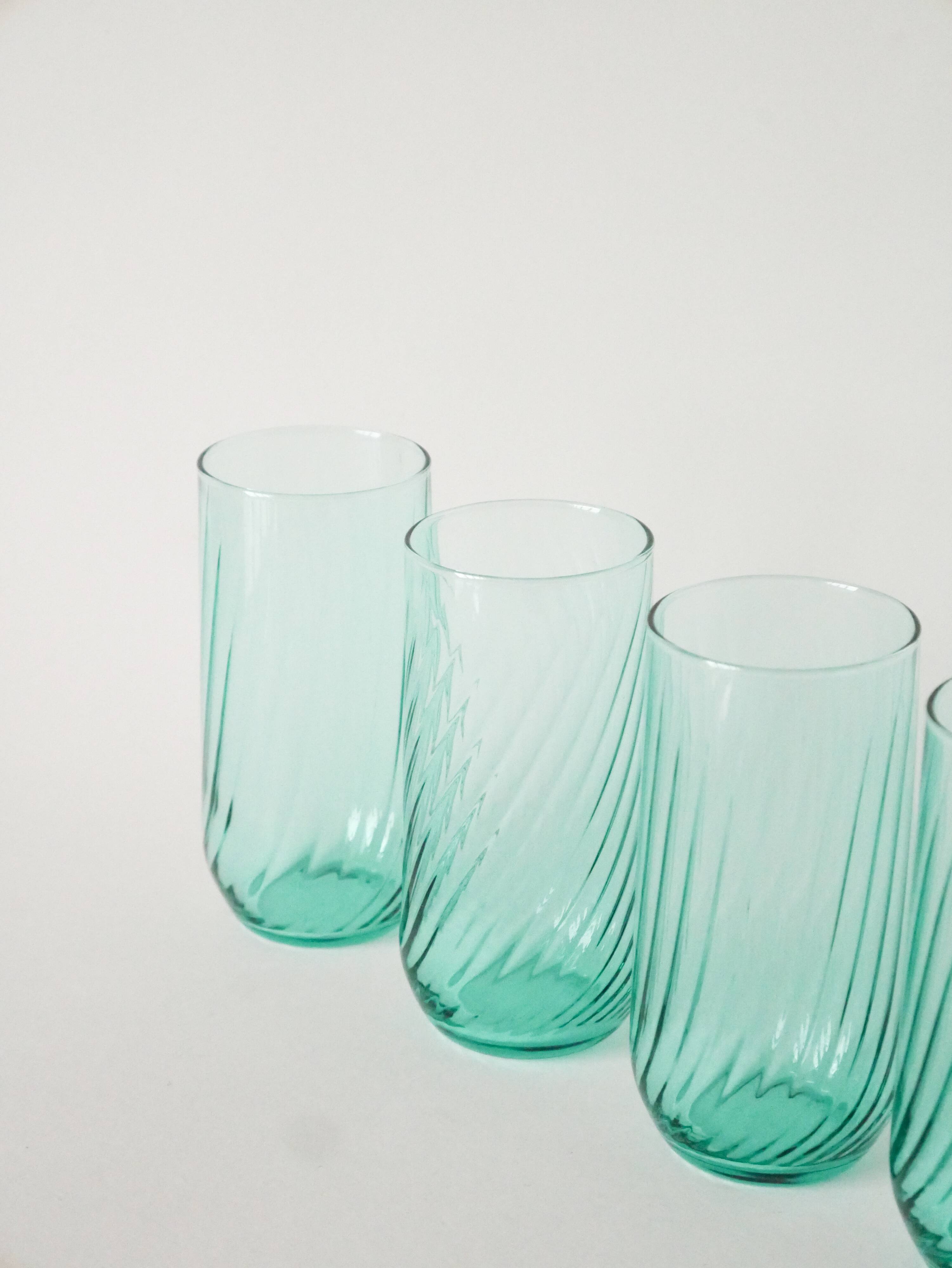 Set of 4 twisted water glasses, Turquoise Blue, 1970