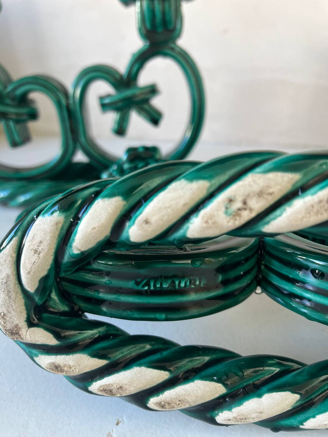 Pair of Vallauris candlesticks in woven ceramic