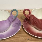 Pair of Art Nouveau barbotine lunches signed Lunéville