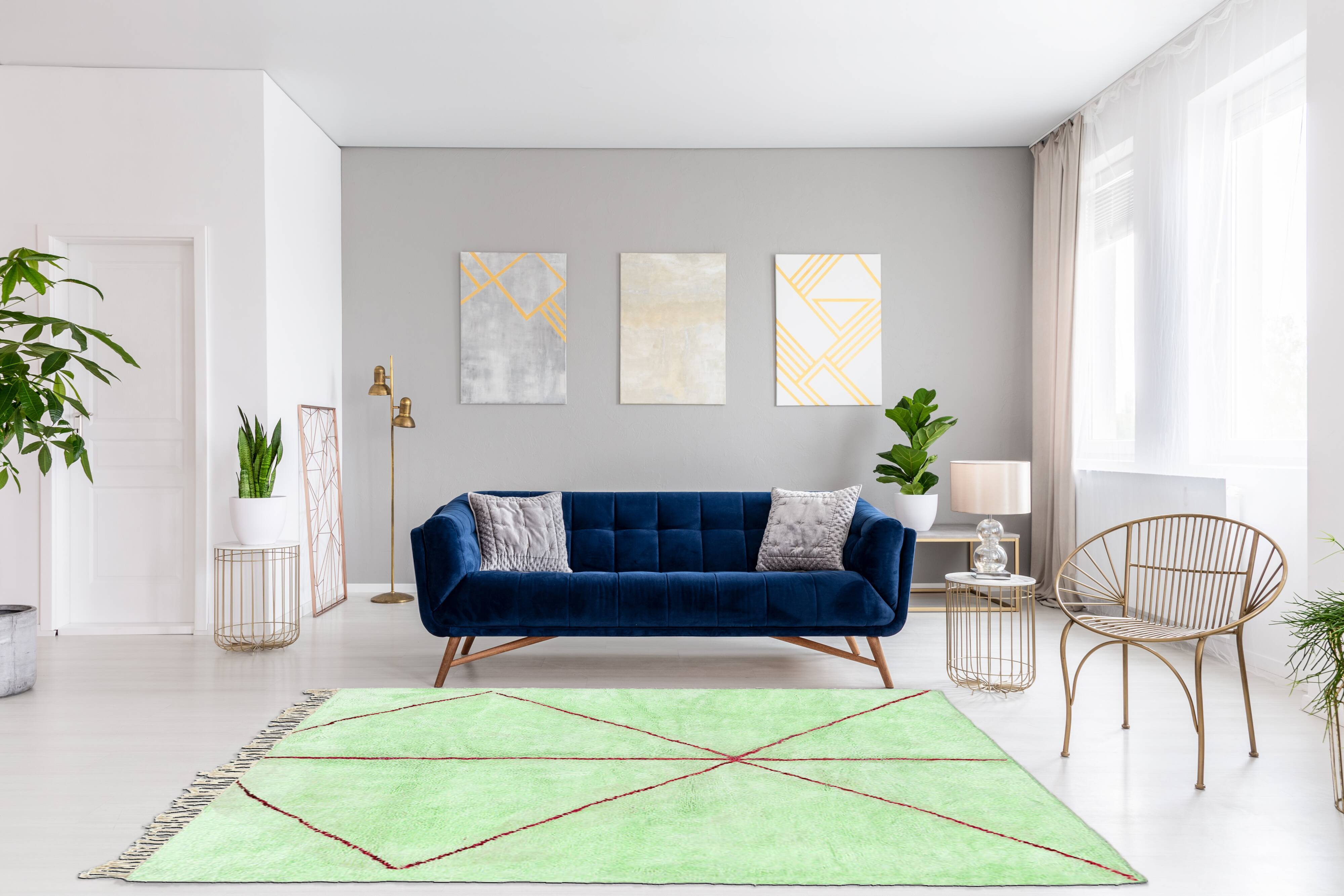 Modern Moroccan carpet green contemporary art 150x240cm