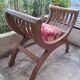 CURULE seat in antique Roman style, restored in teak wood and jacquard satin fabric