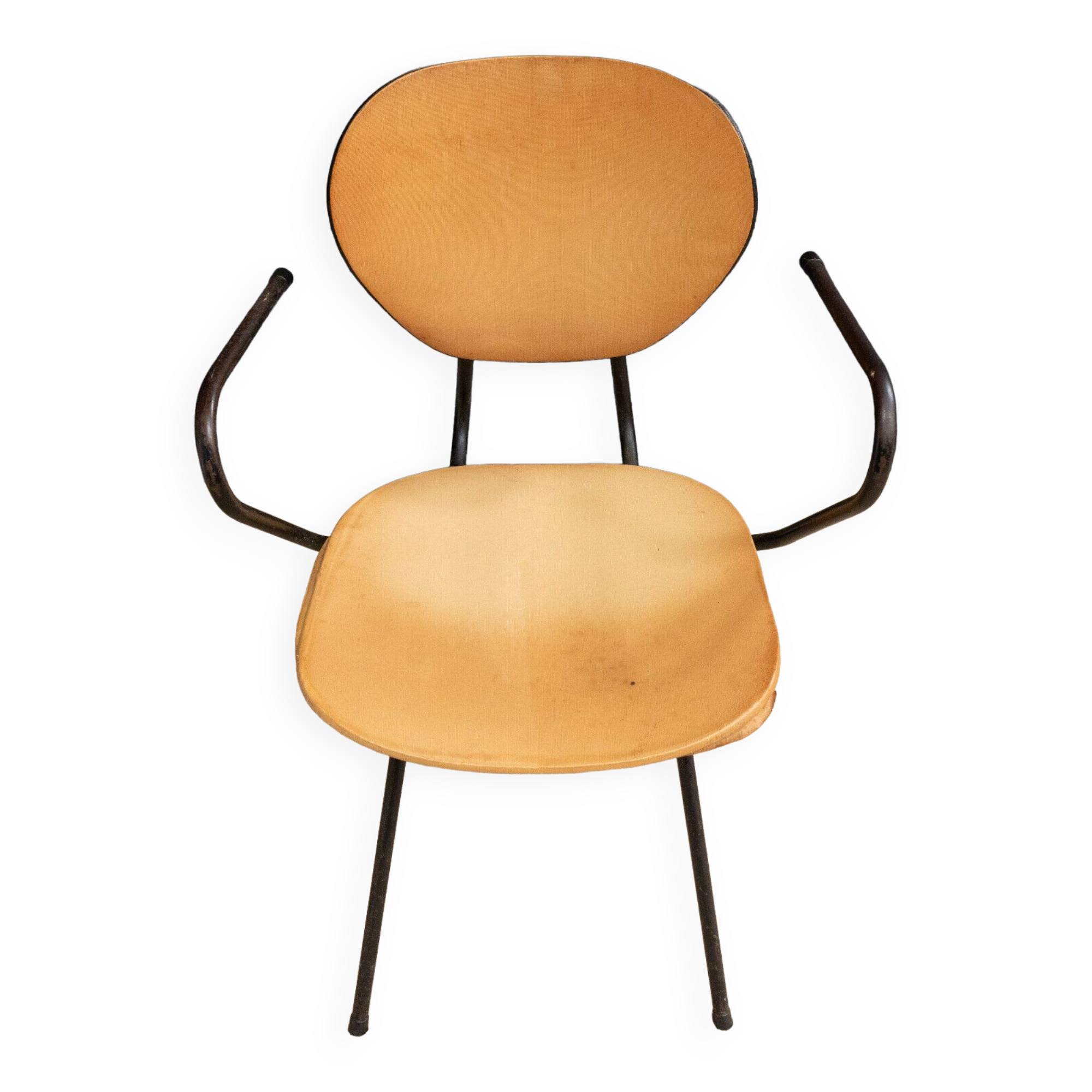 Office chair 1960 tubular seat skaï patina cream