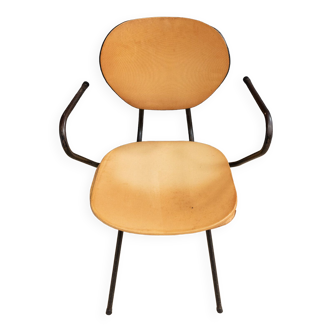 Fauteuil de bureau 1960 tubulaire assise skaï patine crème