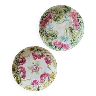 Set of two slip plates with strawberry and cherry decoration