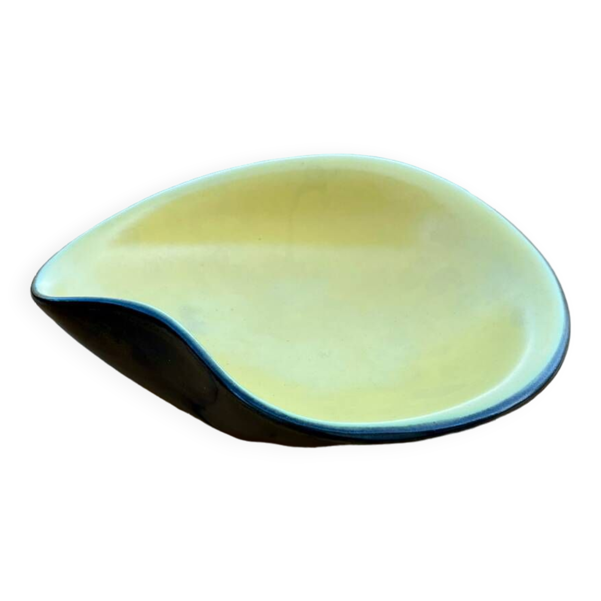 Large vintage 1950 bowl in black and yellow free-form ceramic