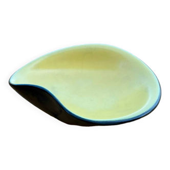 Large vintage 1950 bowl in black and yellow free-form ceramic