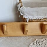 Vintage pine wall coat rack with 3 hooks