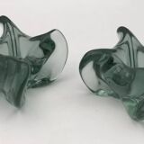 Pair of vintage blue/green tinted glass candlesticks from the 70s