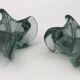 Pair of vintage blue/green tinted glass candlesticks from the 70s